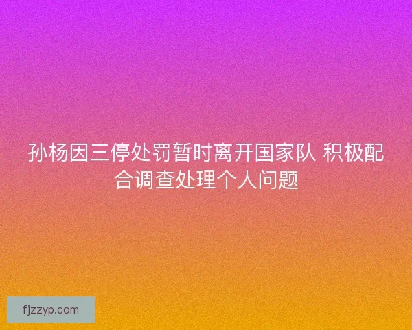 孙杨因三停处罚暂时离开国家队 积极配合调查处理个人问题